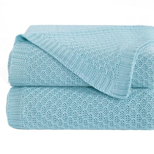 Image of NTBAY Rayon Derived from Bamboo Knit Twin Blanket, 60 x 80, Blue | Breathable Cable Knit Throw Made with Rayon Derived from Bamboo, Soft Cooling Bed Throws for Sofa, Bed, Reading, and Travel
