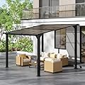 DAUSOLA 10x10 FT Gazebo Pergola for Patio, Gazebos Pergola on Clearance with Sloped Roof, Hard Top Lean to Gazebo, Large Wall-Mounted Heavy Duty Awnings for Patio, Backyard, Deck