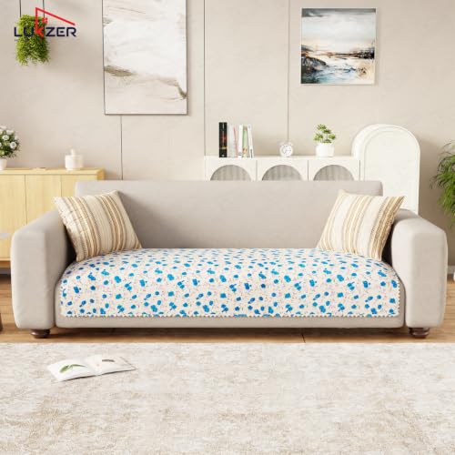 Image of Lukzer 1 Seater Sofa Cover Mat Reversible Quilted Sofa Seat Protector with WaveEdge Ultrasonic Cut - Ikat Rose - Washable Anti-Slip Sofa Throw for Living Room Couch Cover 60 x 85 CM /SC-203-01WE