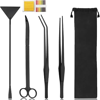 Pack of 4 Aquarium Aquascaping Tools Premium Stainless Steel Water Plant Tools Anti-Rust Tweezers Scissors Scraper Tool Set for Fish Tank Cleaning Plant Trimming Black