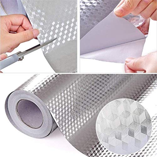 Image of 5 Meter Aluminium Foil Stickers, Oil Proof, Kitchen Backsplash Wallpaper Self-Adhesive Wall Sticker Anti-Mold and Heat Resistant for Walls Cabinets Drawers and Shelves - Silver