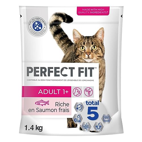 PERFECT FIT Adulte 1+ Croquettes pour chat adulte – Répond à des besoins spécifiques d'un chat stérilisé – Nourriture Riche en Saumon – 1,4 kg (Lot...