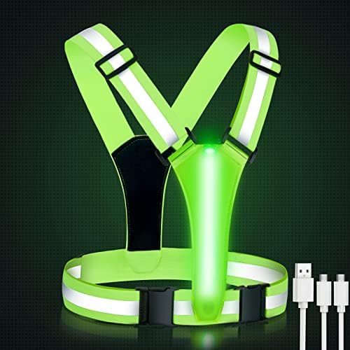 SAWNZC LED Running Reflective Vest Gear, USB Rechargeable LED Light Up Running Vest High Visibility Adjustable Reflective Gear