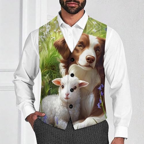 Border Collie Dog Sheep Men's Suit Vests Dress Vest V-Neck Waistcoat Slim Business Formal with Pocket2