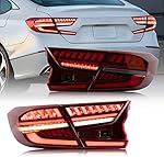 VLAND Led Tail Lights Compatible with Honda Accord 10th Gen 2018-2022 Rear Lamps w/ Scanning Dynamic Animation Breathing DRL, w/Sequential, Red, Pair 4Pcs