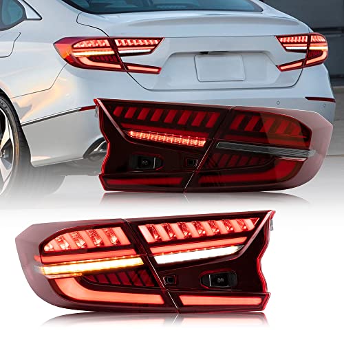 VLAND Led Tail Lights Compatible with Honda Accord 10th Gen 2018-2022 Rear Lamps w/Scanning Dynamic Animation Breathing DRL w/Sequential Red Pair 4Pcs