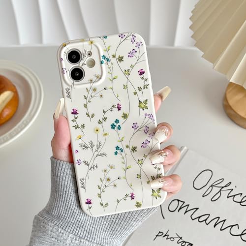 Image of RALEAVO Floral Case for iPhone 12,Cute Flowers Pattern Case,Beige | for iPhone 12 Case with Cute Flower Branch Pattern Design,Pretty Case for Girls Women,Soft Silicone Shockproof Cover
