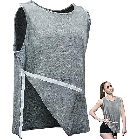 Hercicy Post Surgery Shirt Unisex Shoulder Surgery Shirts Left and Right Side Snap Access Lightweight T Shirt for Men Women (Gray,X-Large) Cover