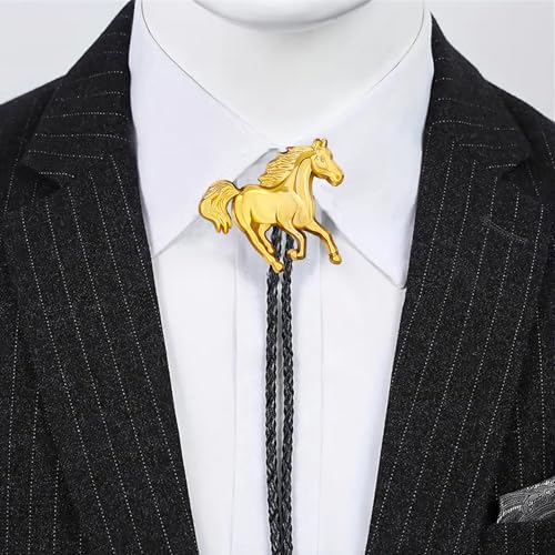 Image of GelConnie Bolo Ties for Men Women Western Cowboy Tie Mens Western Necklace Leather Necktie Gold Bolero Tie Cowboy Necklace