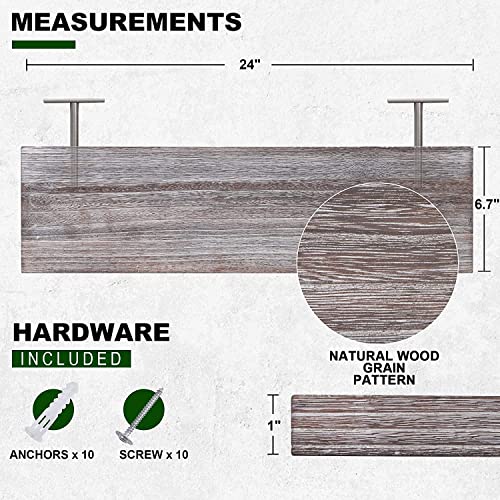 Image of Hamdan Collection Floating Shelves, 24 Inch Wall Shelf Set of 2, Rustic Wood Shelves for Wall Storage, Wall Mounted Wooden Display Shelf for Bathroom Bedroom-Grey