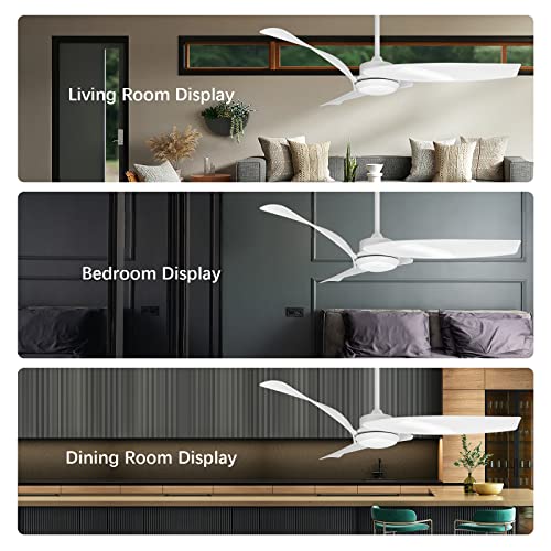 Raccroc Ceiling Fan With Lights Remote Control, 52Inch White Ceiling Fans With 3 Reversible Blades, 6 Speeds Smart Timing Quiet Dc Motor, For Indoor/Outdoor Farmhouse Patios Bedroom Living Room #TOP6