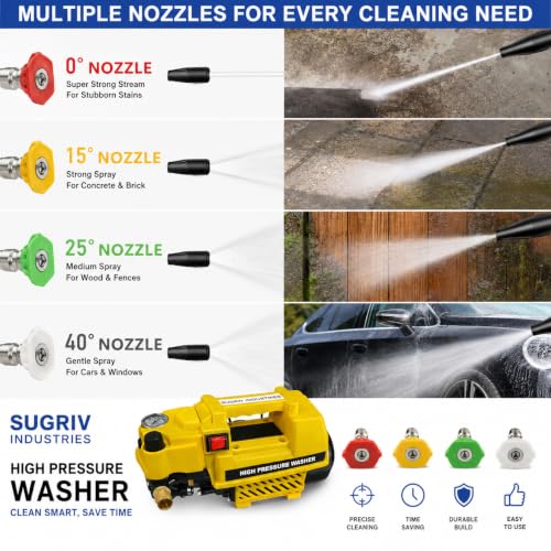 Image of Adjustable Pressure Washer with Pro Accessories 1 Litre Foam Cannon || 7 Quick Connect Nozzles || 2200W Power || 160 Bar Pressure || 12 L /min Flowrate