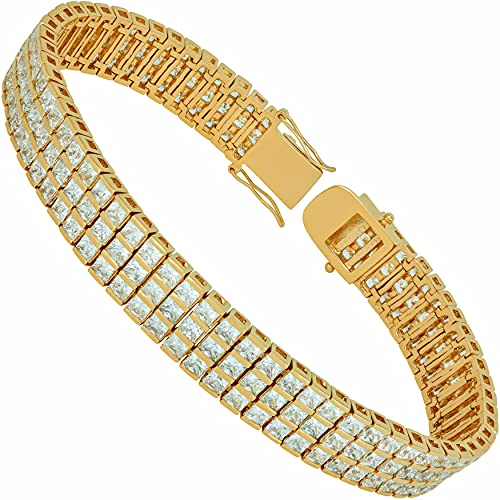 LIFETIME JEWELRY Princess Cut Cubic Zirconia Classic Tennis Bracelet 24k Gold Plated