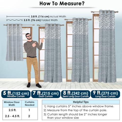Image of Door Curtains 8 Feet Pack of 2, Geometric, Grey