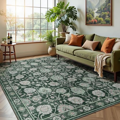 5x7 Floral Vintage Area Rug Green