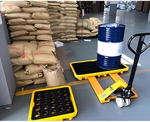 Drum Containment Spill Pallet, Oil Tank Spill Tray,1Pcs Spill Platform, Industrial Drum Spill Containment Pallet with Drain, Modular Polyethylene Sump(Yellow 43 L/66X66X15 CM)