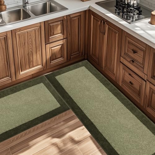 Image of Machine Washable (24 inch x 36 inch+ 24 inch x 60 inch') Runner Rugs Set of 2, Non Slip Kitchen Mats for Floor, Absorbent Entryway Rug for Kitchen, Bedroom, Hallway, Bathroom, Door (Roll Packing)