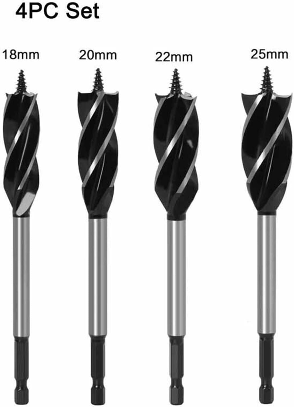 Woodworking Twist Drill Bit-10-35mm Long Four-Slot 6.35mm Shank Carbide Drill Bit Hole Saw for Door Lock Wood Slotting Tools (Hole Diameter : 4PC Set)