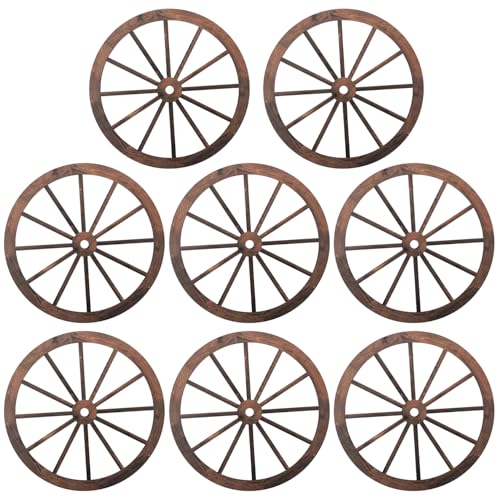 Geytetqi 8 PCS Wooden Wagon Wheel Decor with Hemp Rope,