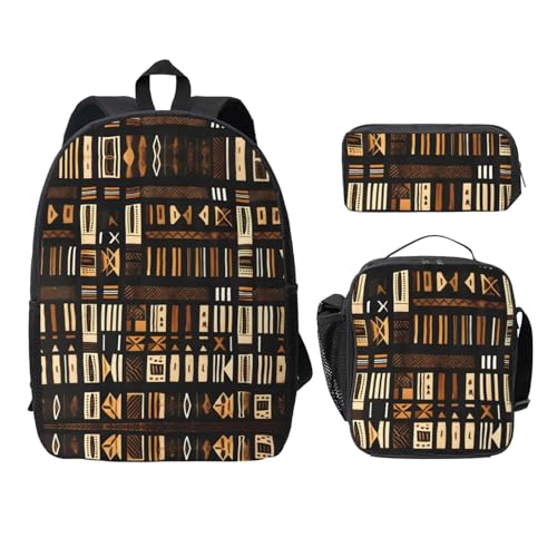 Sac à dos tissu de boue africaine école intermédiaire léger lot 3 pièces noir