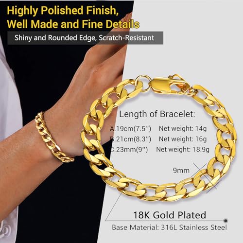 Prosteel PSH3008J-21-NA Gold Chain Bracelets Hiphop Men Jewelry 18K Plated Stainless Steel Layering Curb Chain Cuban Link Minimalist Bracelet thumb #2