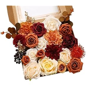 Artificial Flowers Orange Burgundy Combo Box Set for DIY Wedding Bouquet Arrangement, Fall Silk Faux Flower for Bridal Table Centerpieces Party Cake Baby Shower (Orange & Burgundy) Artificial Flowers Orange Burgundy Combo Box Set for DIY Wedding Bouquet Arrangement Fall Silk Faux Flower for Bridal Table Centerpieces Party Cake Baby Shower Orange Burgundy