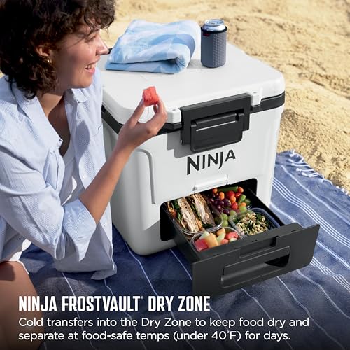Image of Ninja | FrostVault 30QT Cooler with Wheels | Insulated with Temp Dry Storage Drawer | Keeps Ice Cold for Days | for the Beach, Camping, Picnics & More | Strawberry Rhubarb | FB230BP