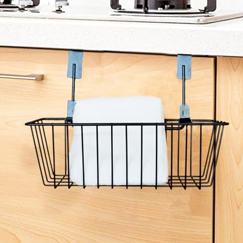 Image of Go Hooked Metal Wire Multipurpose Over Door Basket Hanging Cabinet Storage Organizer Bin for Kitchen Pantry Bathroom Black Space Saving Versatile Compact and Durable Set of 3