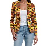 African Coat for Women Dashiki Blazer Kente Print Jacket Clothes Ankara Attire Notched Lapel Formal Top v41 X-Large