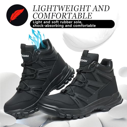 COOU Sicherheitsstiefel Herren Damen Hoch Arbeitsschuhe mit Stahlkappe Sicherheitsschuhe Leicht Sportlich Arbeitsstiefel rutschfest Schwarz 42