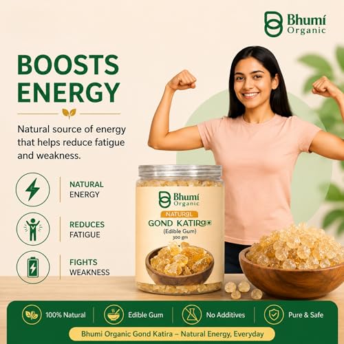 Image of Bhumi Organic Gond Katira (Tragacanth Gum) 300g | Natural Edible Gum for Summer Drinks, Body Cooling Ayurvedic Superfood, Gluten-Free