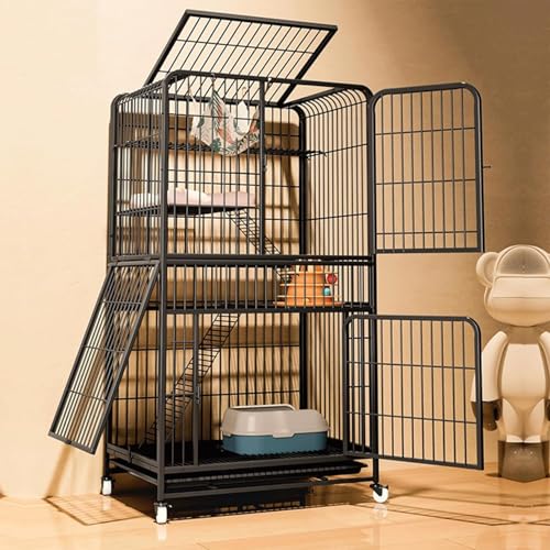 Cat Cage for 1-3 Cats 4-Tier & 4 Opened-Doors Large Space 31 x 22 x 54 Inches with 3 Platforms 3 Front Doors 2 Ramp Ladders Movable Universal Wheel and Tray Removable Platforms