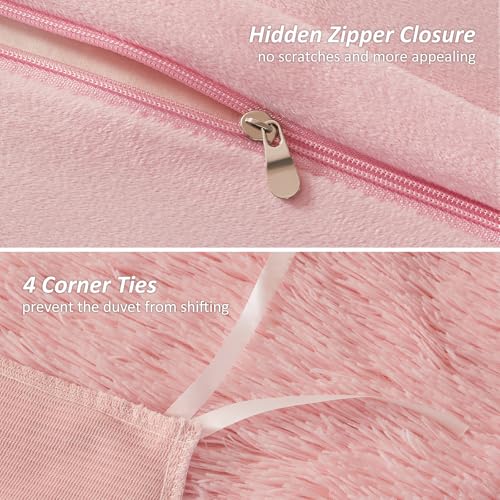 Image of EMME Luxury Fuzzy Duvet Cover Set King Size Fluffy Comforter Cover Set for King Bed Shaggy and Plush Soft Bedding Duvet Covers (Pink, King)