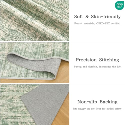 zesthome 5x7 Area Rugs, Modern Washable Rug, Non-Slip Rugs for Living Room, Stain Resistant Abstract Rugs, Ultra-Thin Indoor Area Rug 5x7, Home Decor Green Rug