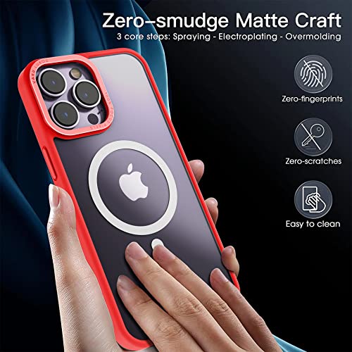 Image of eller sante Clear Armor MagPro for iPhone 14 Pro Case Cover, Shockproof, Scratch Resistant, Slim, Thin, Military-Grade Metal Ring Camera Protection, Compatible with MagSafe Back Cover - Red