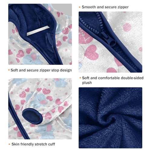 Cute Baby Elephants and Love Girls Fleece Jacket Girls Fall Jacket Girls Zip Up Hoodie Girls Sherpa Jacket 2-10T3