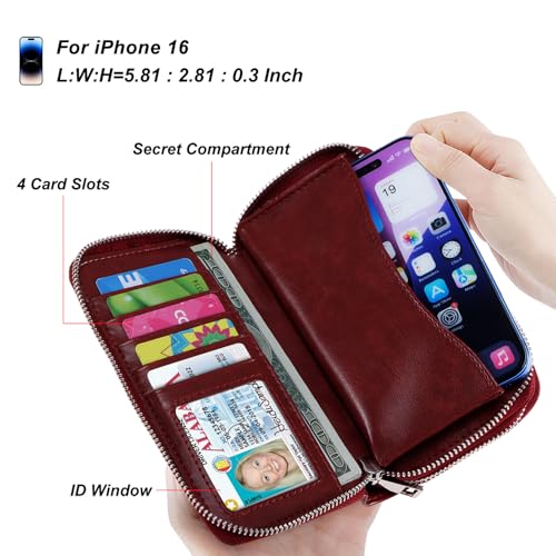 Image of Cellphone Wallet for Women Dual Zipper Long Purse with Removable Wristlet