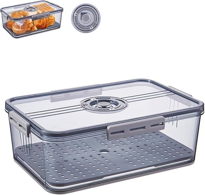 Dokeno Conservador de Pan, Recipiente para Guardar el Pan, Caja Hermética para Pan con Tapa y Temporizador, Panera para una Larga Frescura para Conservación de Alimentos/Bollos/Galletas/Pasteles