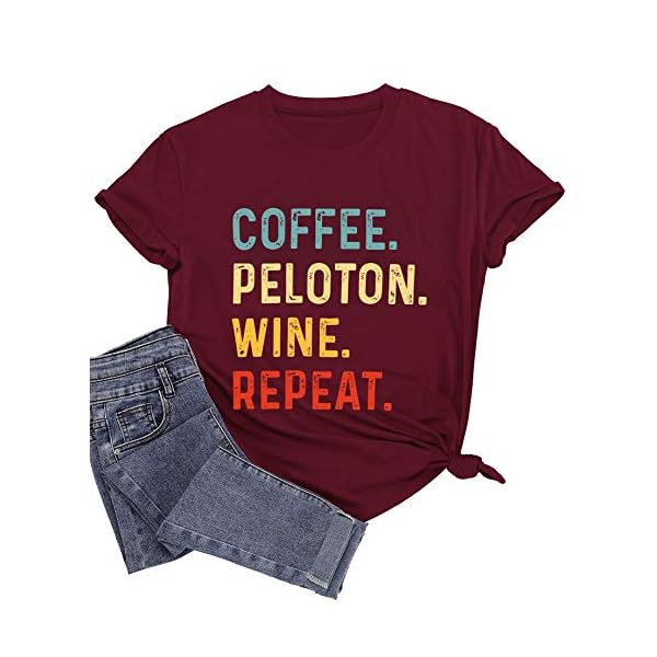 Coffee-Wine-Repeat-T-Shirt-Women-Letter-Print-Tee-Shirt-Drinking-Alcohol-Shirt-Wine-Lovers-Shirt-Tops Coffee Shirts for Women Graphic Tees Shirt Coffee Letter Print Shirt Tops Funny Saying (Wine Red, Medium)