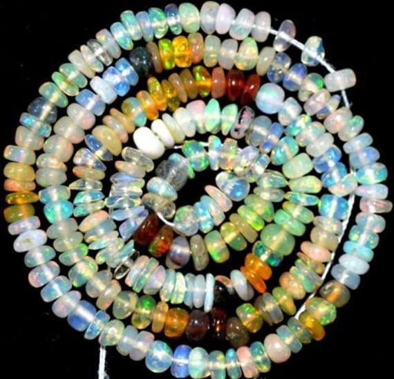 Collier opale d'Éthiopie en perles de 4 mm, le cadeau idéal en pierres naturelles précieuses