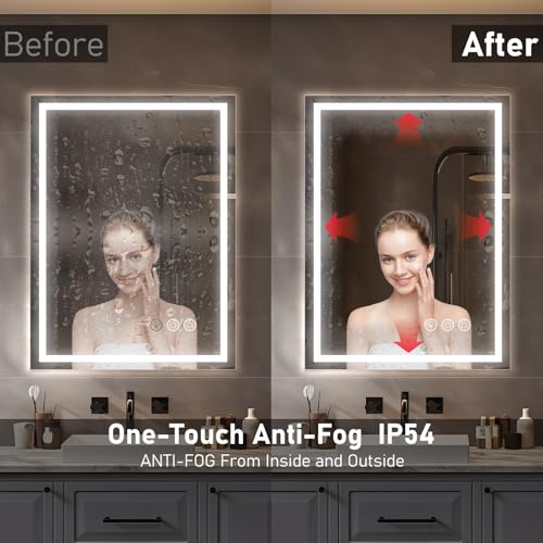 Simusi 600X800MM LED Bathroom Mirror with Lights– Illuminated Bathroom Vanity Mirror with LED Lights, Anti-Fog Wall-Mounted Light up for Makeup, Dimmable 3-Color Lighting, IP44, Tempered Glass - Image 5