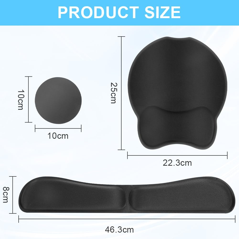 Tappetino per Mouse e Tastiera con Poggiapolsi Memory Foam Antiscivolo 3 in 1