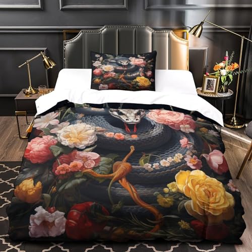 Housse de couette serpent 3D microfibre douce et résistante 3 pièces 135x200cm - 5