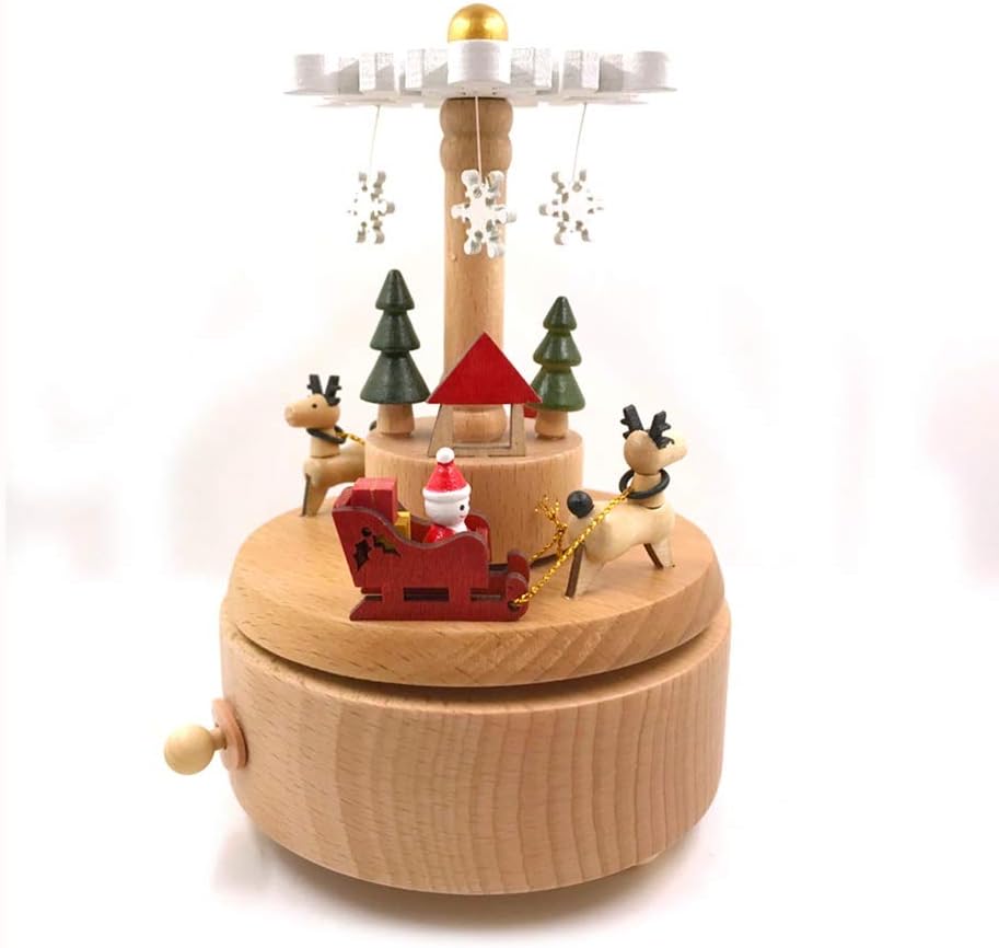 SYLOZ-Q Christmas Music Box, Wooden Music Box, Carousel Music Box, Music Merry Christmass, Children's Boutique Birthday Gift Decoration