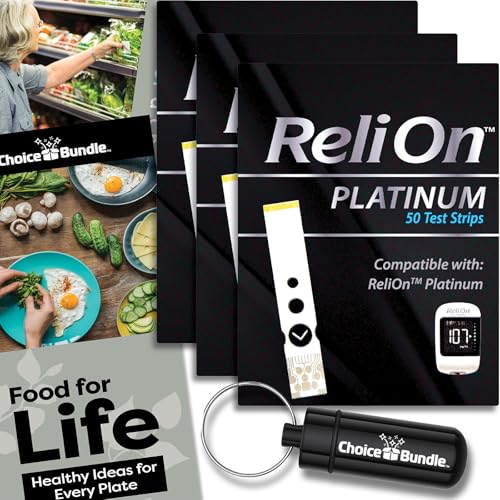 ReliOn Platinum Blood Glucose Test Strips 50 Ct Reli On 3 Pk Choice Bundle (150 Total) + Food for...