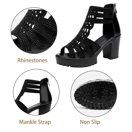 Womens Chunky High Heel Fish Mouth Gladiator Sandals Back Zipper Fashion Comfort Cutout Open Toe Non-Slip Rome High Heels Sandals for Beach Dressy Party Dress2