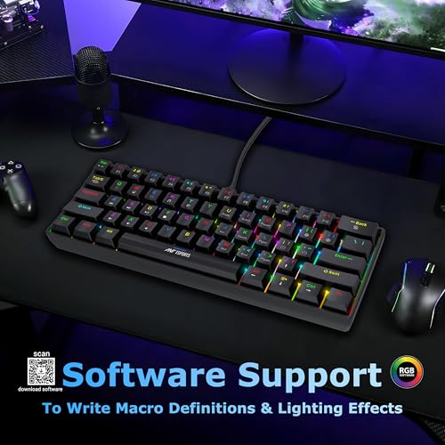 Image of Ant Esports MK1300 V2 60% Wired Mechanical Gaming Keyboard, 61-Keys Compact Mini Software Controlled, Brown Switch, RGB Backlit, Anti-Ghosting, USB-C Wired, Portable for PC /Mac Gaming & Typing - Black