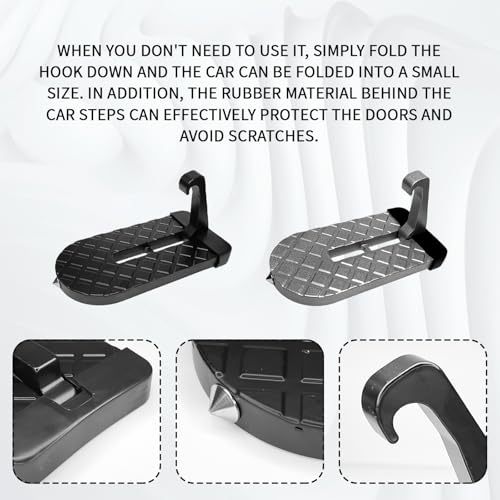 LLII Car Step Hook for Roof, Car Door Step for Car Roof Access, 2 in 1 Foldable Car Door Step and Glass Breaker Safety Lifesaving Hammer, Car Roof Rack Step for Most Cars, SUV, Truck (Silver) - Thumbnail 5