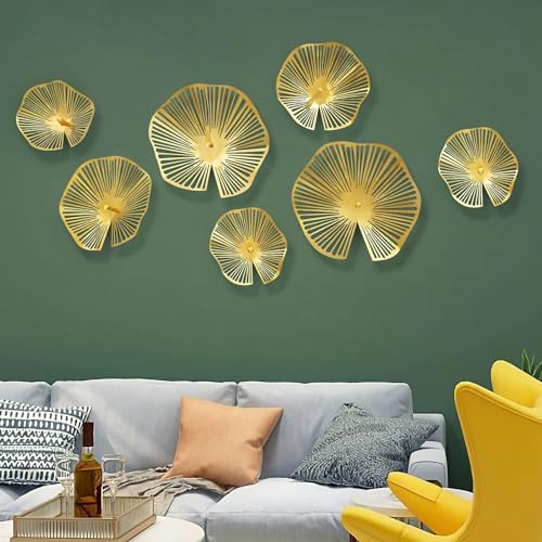 TEIPAI Gold Wall Decor Living Room, 7PCS Hollow Lotus Leaf