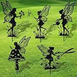 Novabright 5 Pcs Decorative Garden Stakes Metal Fairy Silhouette Set Stakes Outdoor Yard Art Decor Fairy Garden Sign for Lawn Flower Bed Planter Pot Landscaping (Black)